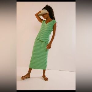 Green Sleeveless Ribbed Set